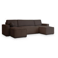 WOHNLANDSCHAFT PESANO P Braun Kordstoff mit Schlaffunktion - Braun, Holz (306/85/140cm) - MASSENO