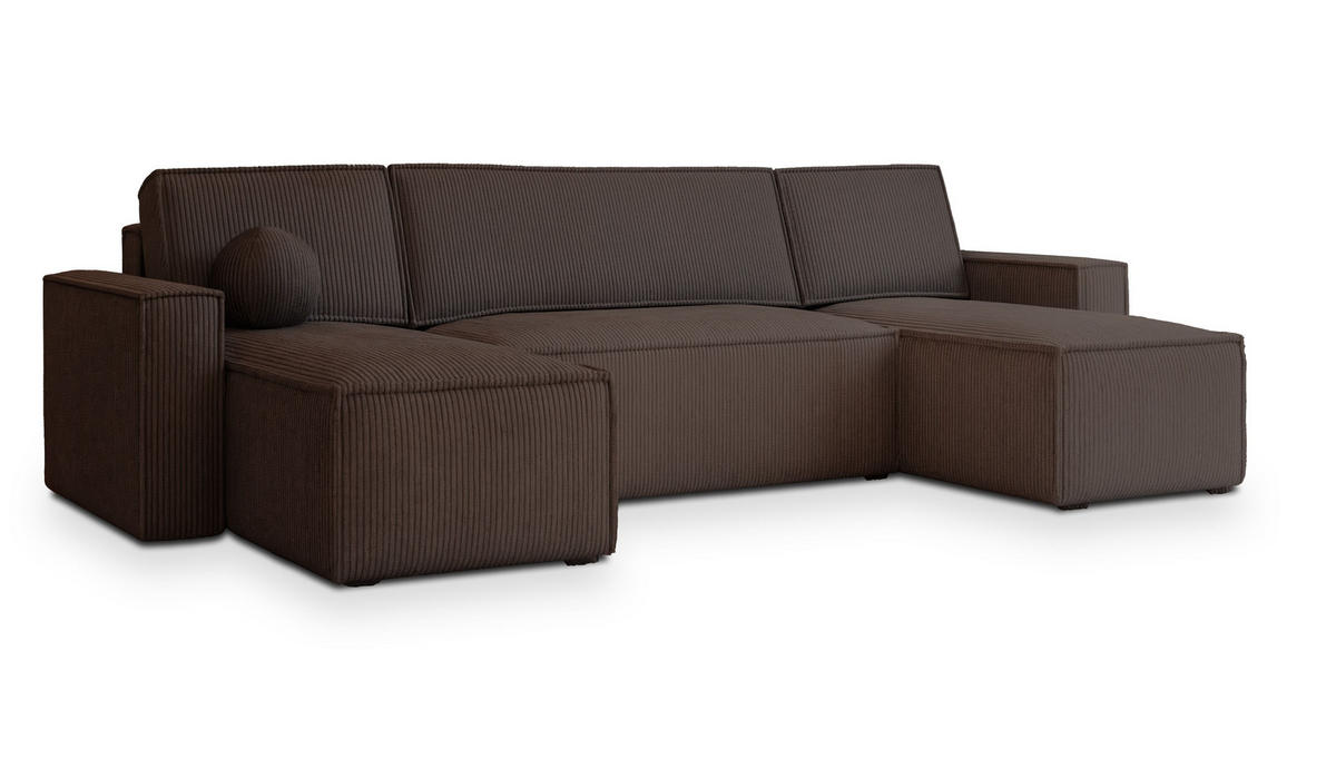 WOHNLANDSCHAFT PESANO P Braun Kordstoff mit Schlaffunktion - Braun, Holz (306/85/140cm) - MASSENO