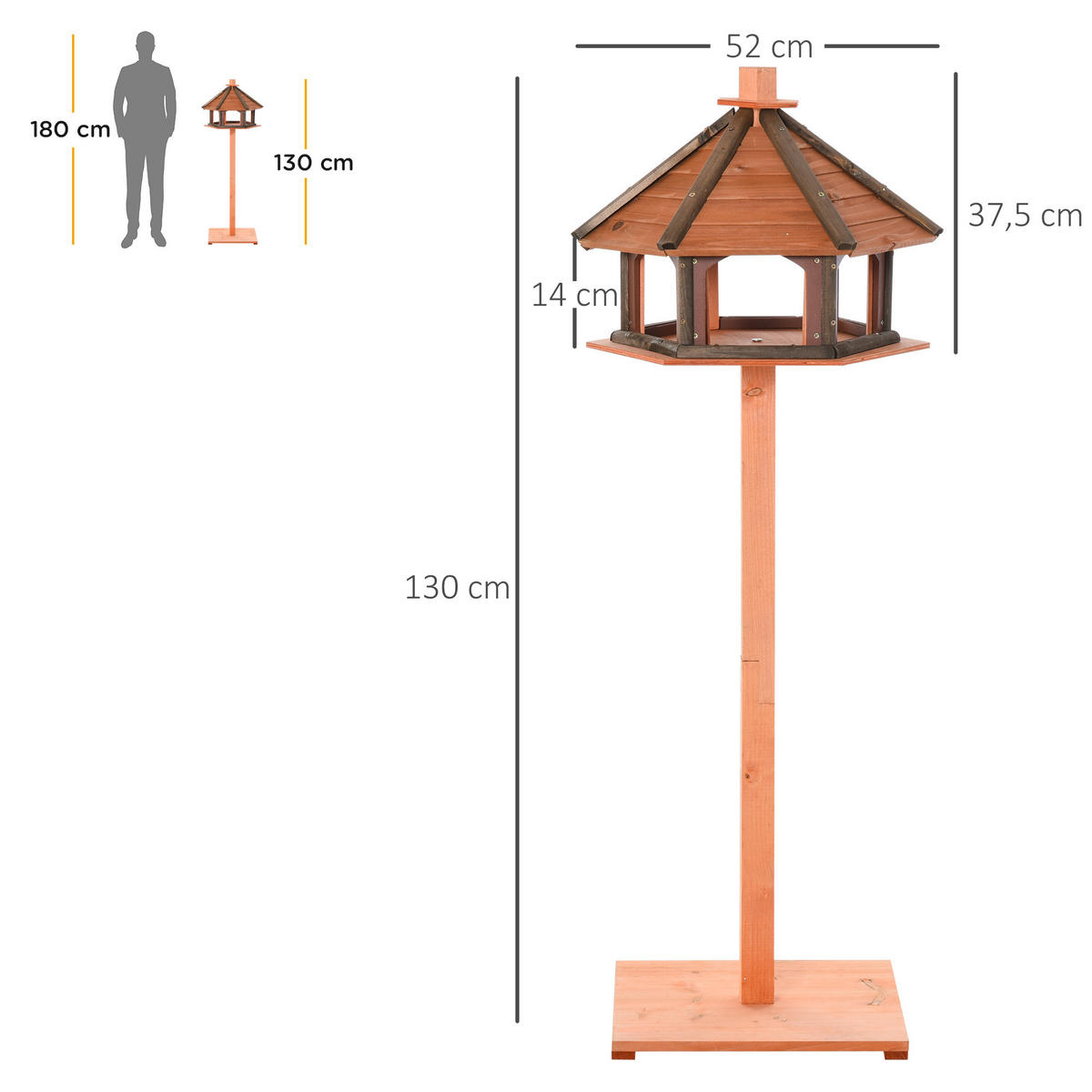 VOGELHAUS DE-10712 mit Ständer & wetterfestem Dach Natur - Naturfarben, Holzwerkstoff (52/130/52cm) - ComfortXL