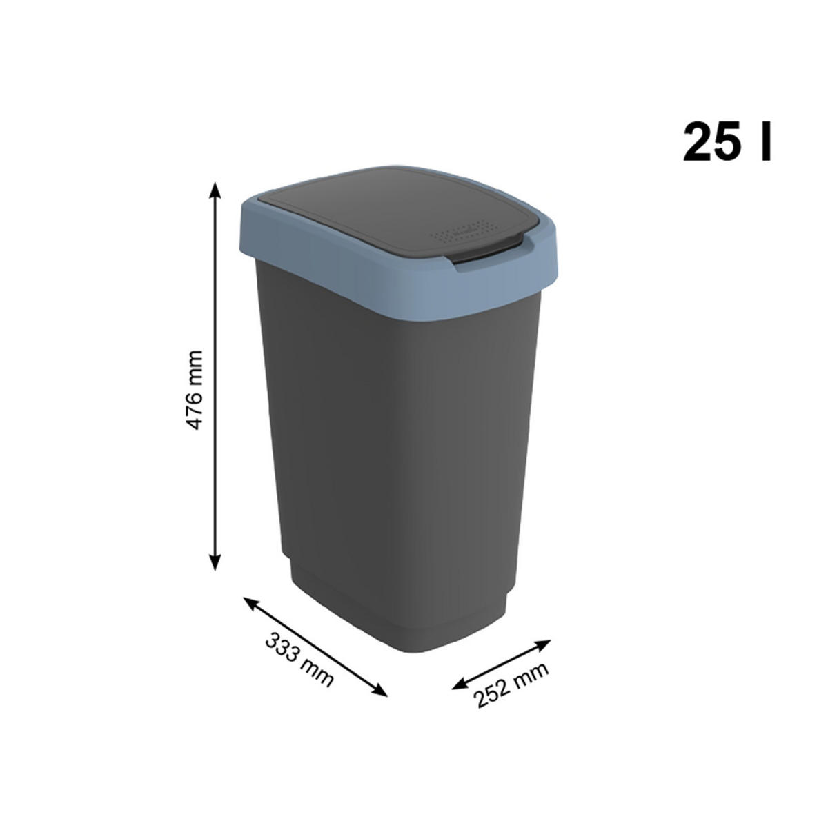 MÜLLEIMER 25 Liter 47,6x25x33 cm Kunststoff Schwarz-Blau - Schwarz, Kunststoff (25.2/47.6/33.3cm) - PROREGAL