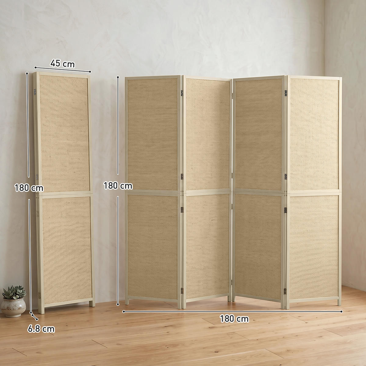 PARAVENT Bambus Kiefernholz Naturholz - Naturfarben, Naturmaterialen/Holz (1.7/180/180cm) - HOMCOM