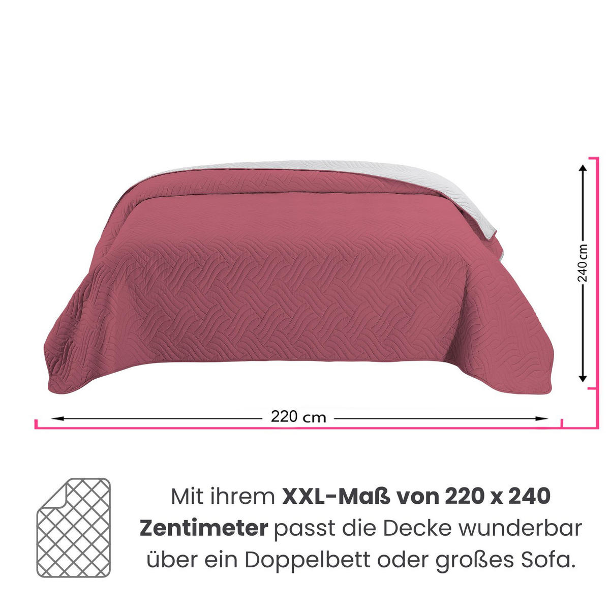 TAGESDECKE Wende-Design rosa 220/240 cm Duo-Color - Pink, Textil (220/240cm) - wometo