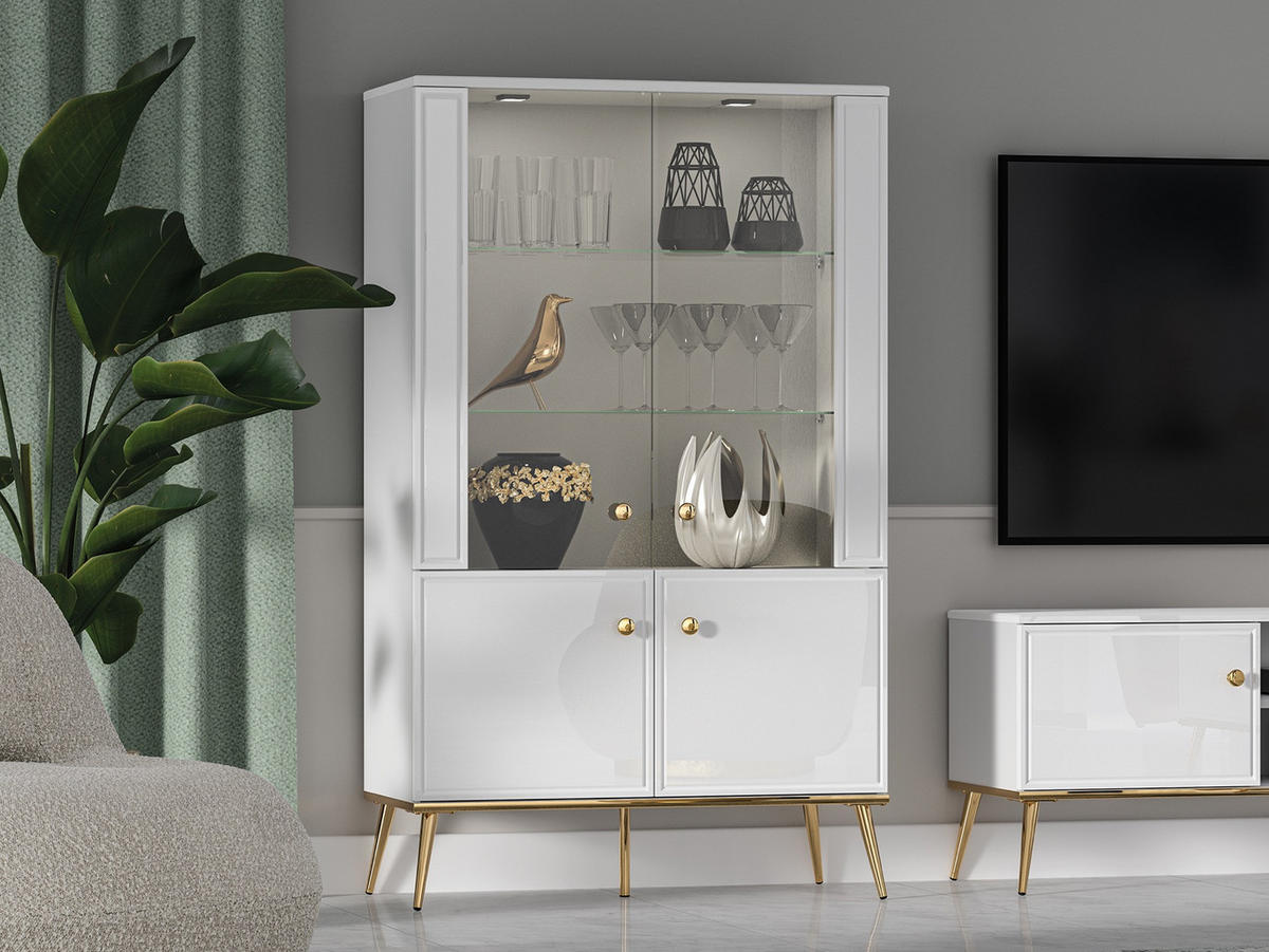 VITRINE Darrby Weiß - Goldfarben/Weiß, Holzwerkstoff/Metall (92/152.3/40cm) - Selsey