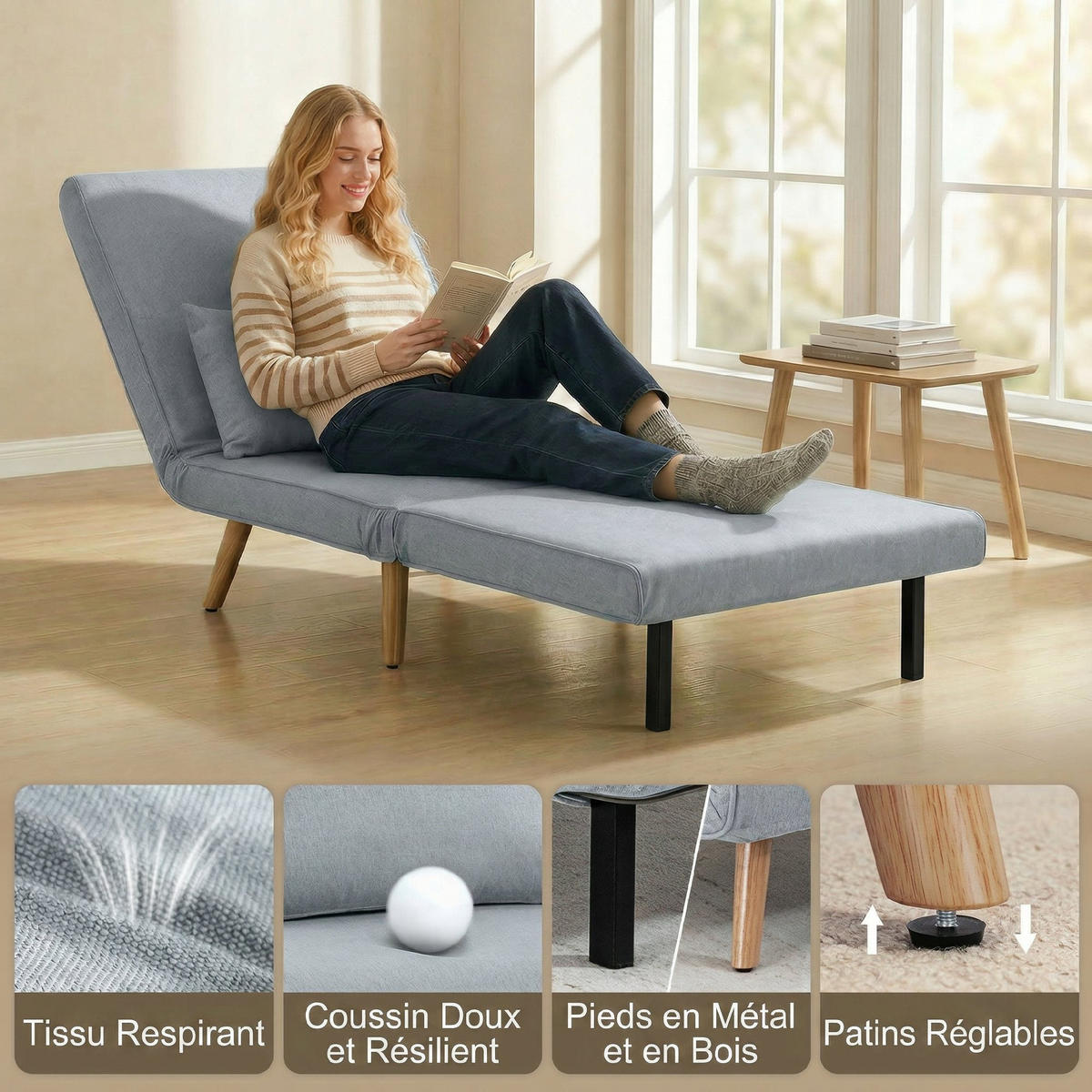 SCHLAFSESSEL 3-in-1 DE-14659 5-stufig verstellbar mit Kissen Grau - Grau, Textil (72/85/75cm) - ComfortXL