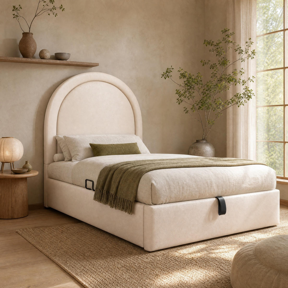 POLSTERBETT 90/190 mit Bettkasten für Jungen & Mädchen in Beige - Beige, Holzwerkstoff/Textil (90/190cm) - EVRYAE