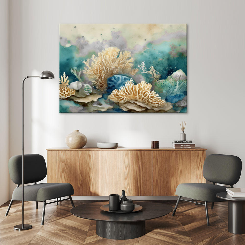 WANDBILD meer korallen seestern türkis - Grün, Textil (60/40cm) - Feeby