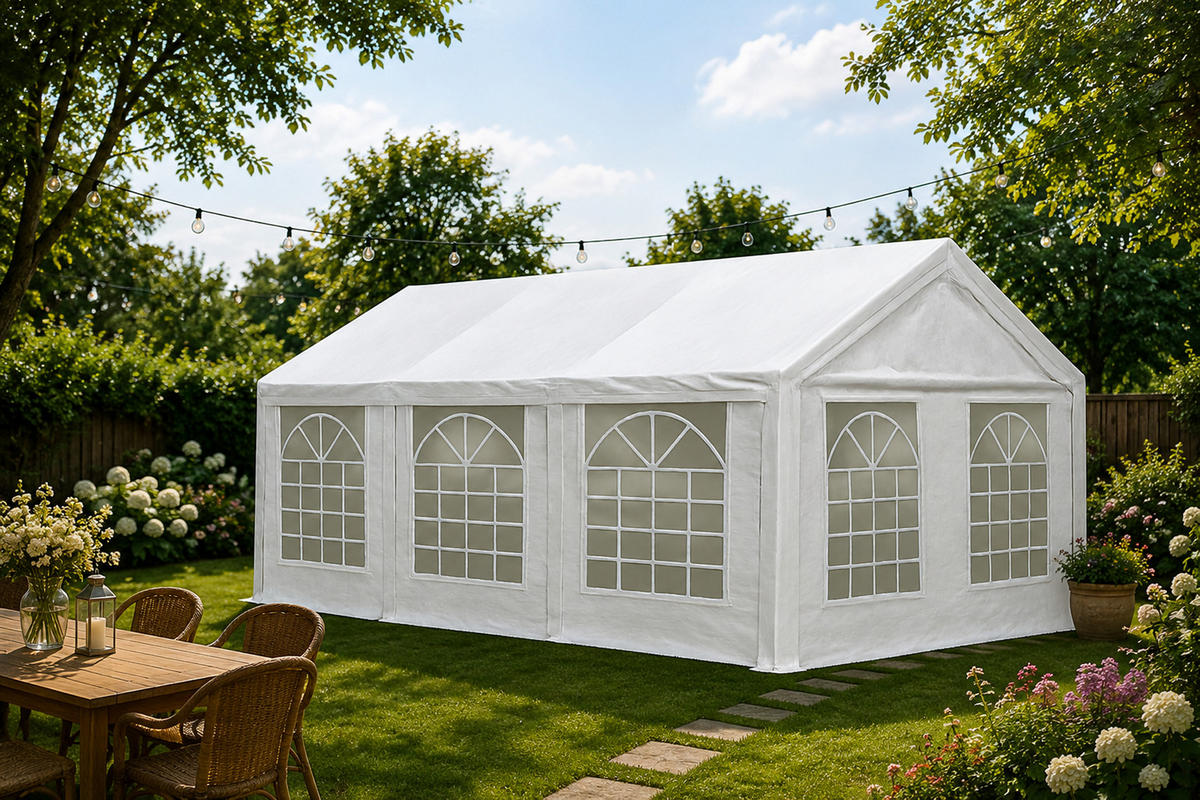 DACHPLANE Livingston - Zeltabdeckung für 4x8 Meter, PE weiss 180g/m². BxTxH: 800x400x310 cm - Weiß, Kunststoff (800/0.3/400cm) - TPFGarden