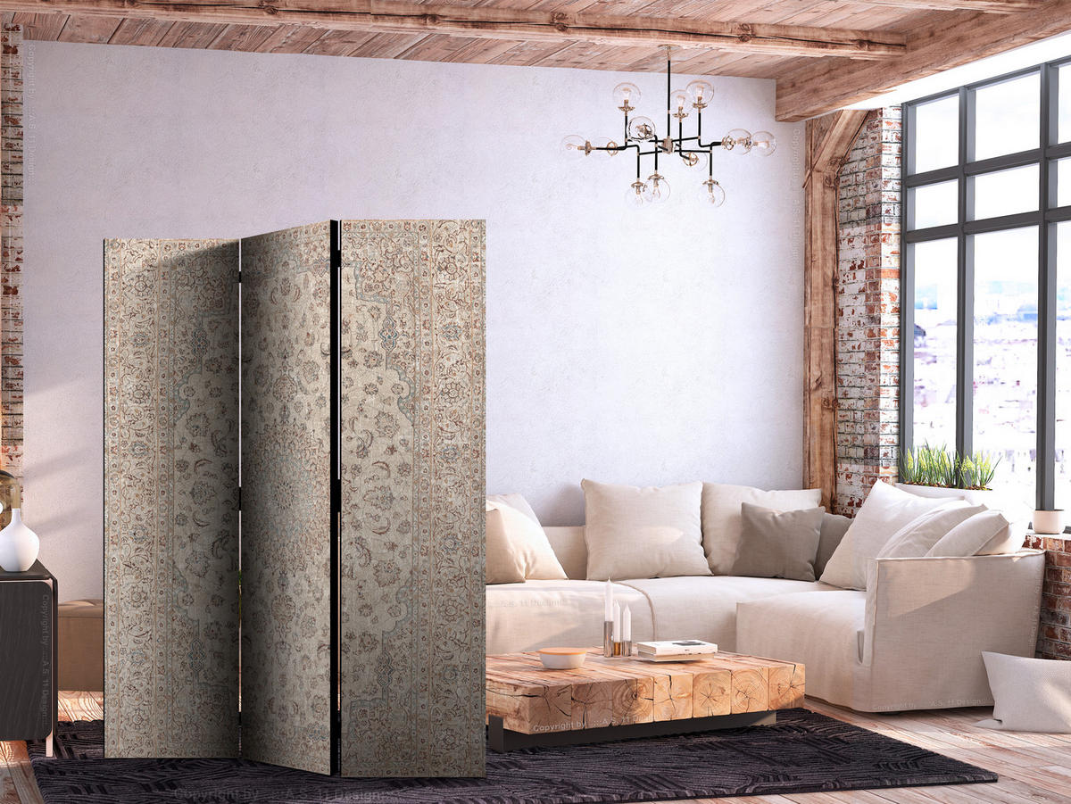 PARAVENT Beidseitig Bedruckter 3-tlg 135x172 cm Mandala Boho Stil - Beige, Holz/Textil (135/172/3cm) - Muralo