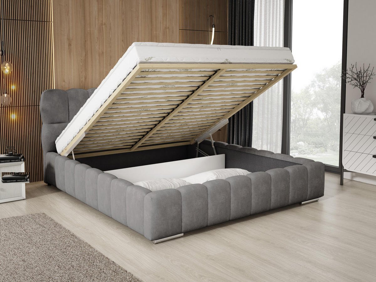DOPPELBETT 180x200 cm Avilla mit Bettkasten, Lattenrost, Samt, Grau - Grau, Holz/Textil (180/200cm) - Emporius
