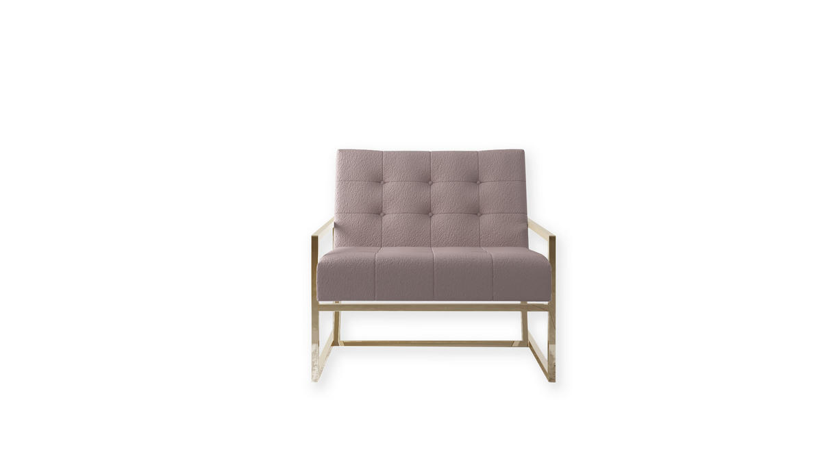 LOUNGESESSEL Duban Rosa Bouclé-Stoff - Pink/Goldfarben, Holz/Textil (84/81/89cm) - S-Style Möbel