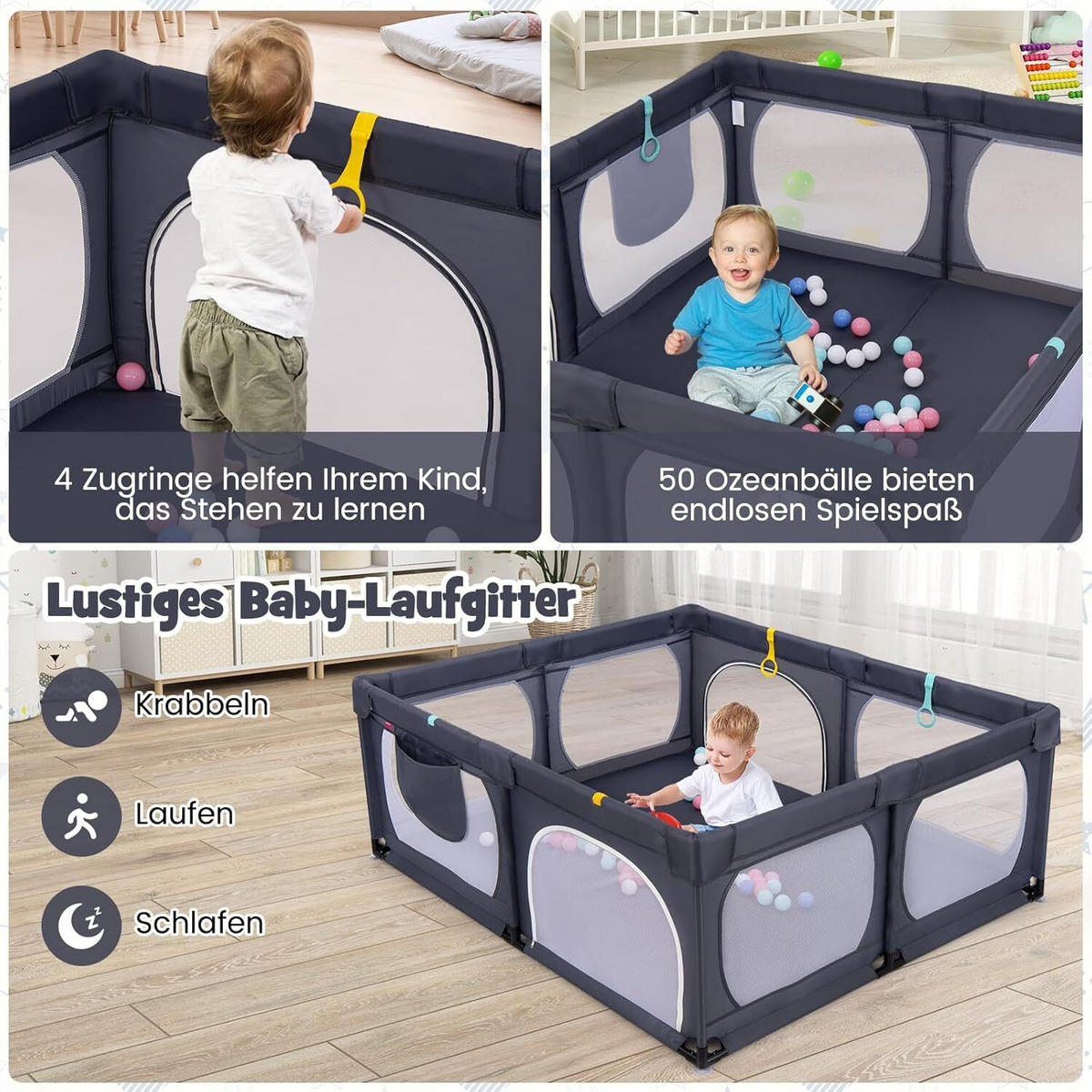 LAUFGITTER 69cm Dunkelgrau - Dunkelgrau, Metall (158/189cm) - COSTWAY