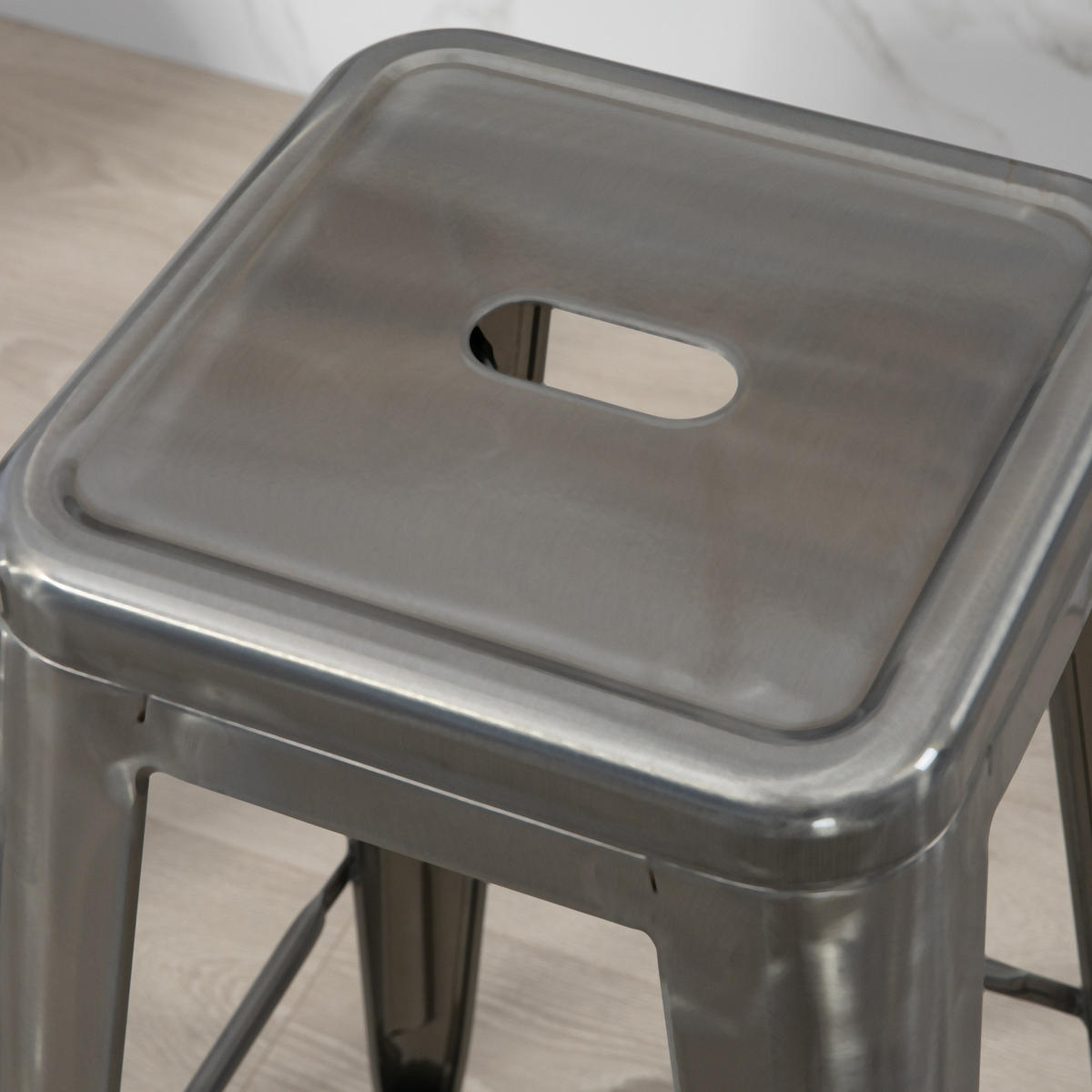 BARHOCKER 4er-Set DE-14729 industriell stapelbar mit Fußstütze Silber - Silberfarben, Metall (43/76/43cm) - ComfortXL
