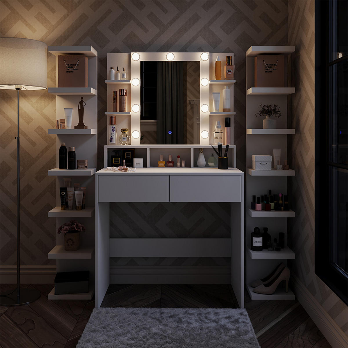 SCHMINKTISCH Taylor Weiß 80 cm mit LED Beleuchtung - Weiß, Holzwerkstoff (80/146.5/40cm) - Vicco