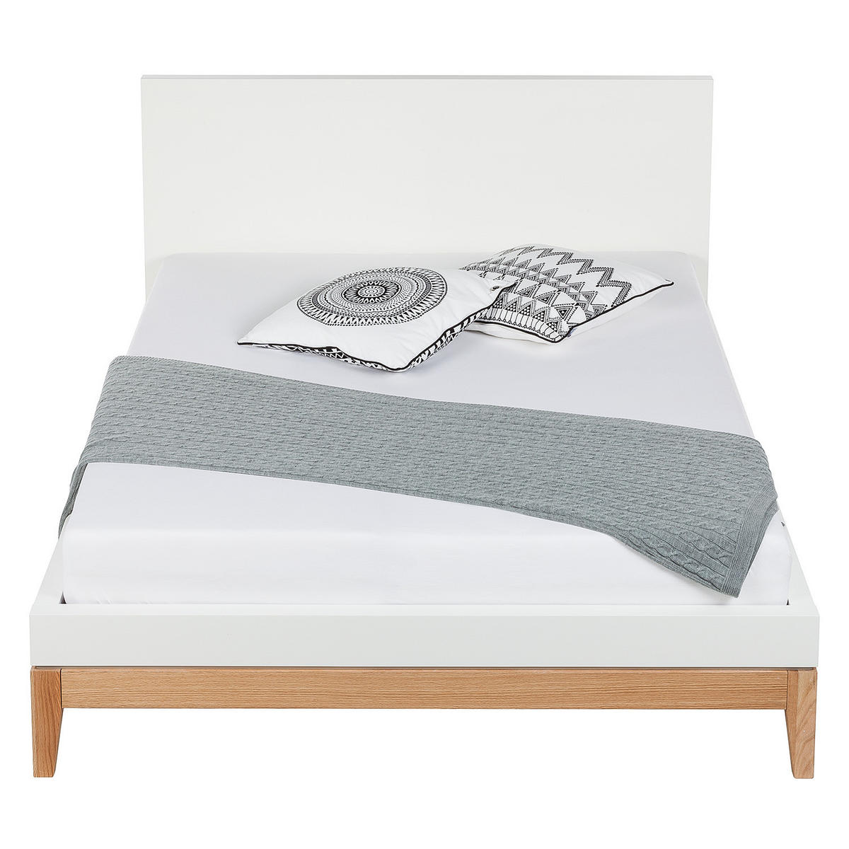 BETT - Höhe 96 cm - Beige/Weiß, Eichenholz/Holzwerkstoff (140/200cm) - home24