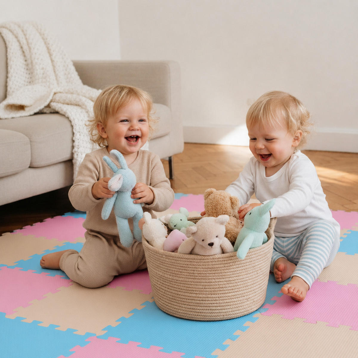 SPIELMATTE ab Null 270/90 cm Puzzlematte Hellblau - Pink, Kunststoff (30/30cm) - Littletom