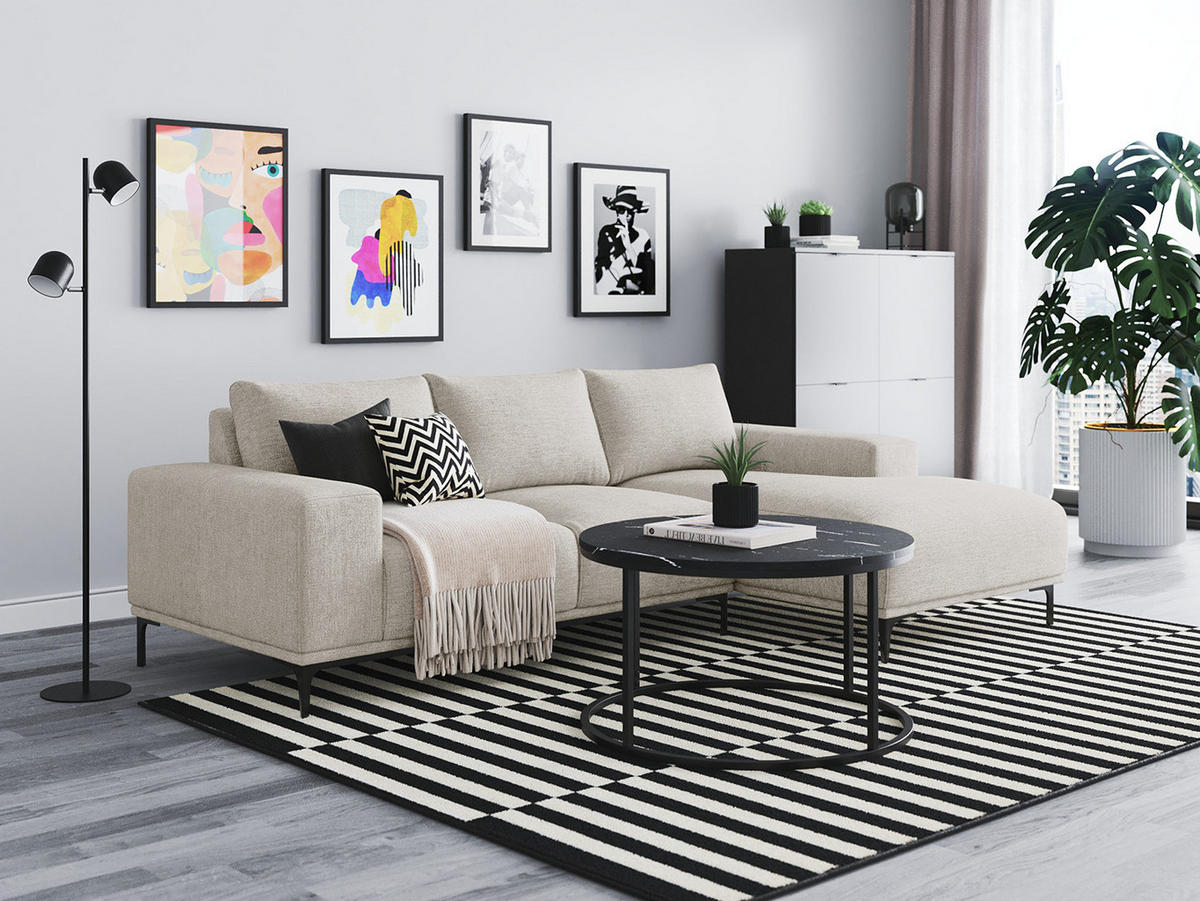 ECKSOFA - Sandfarben/Schwarz, Textil/Metall (244/150cm) - home24