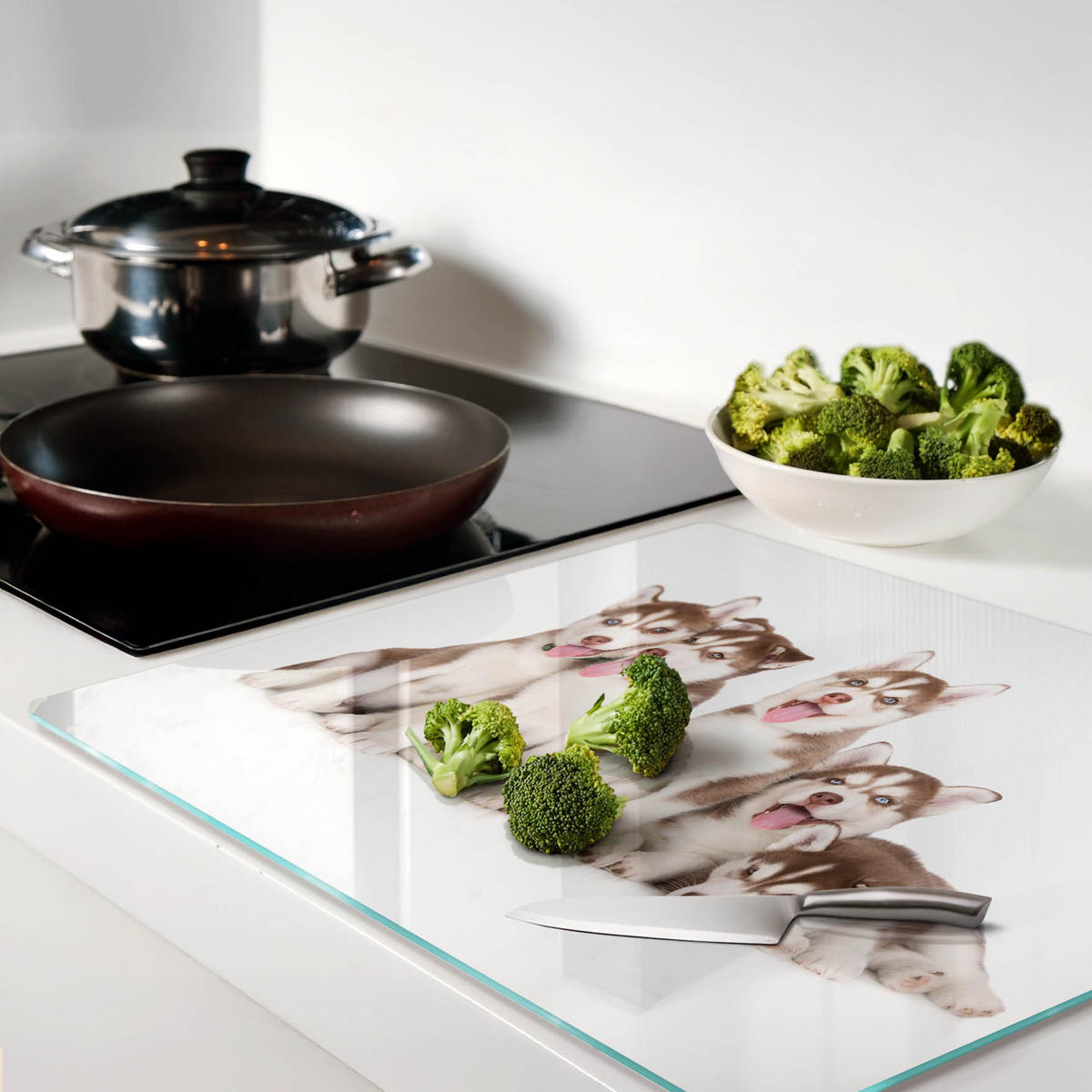 GLASPLATTE 60x52 cm Husky-Welpen - Braun, Glas (60/52cm) - TULUP