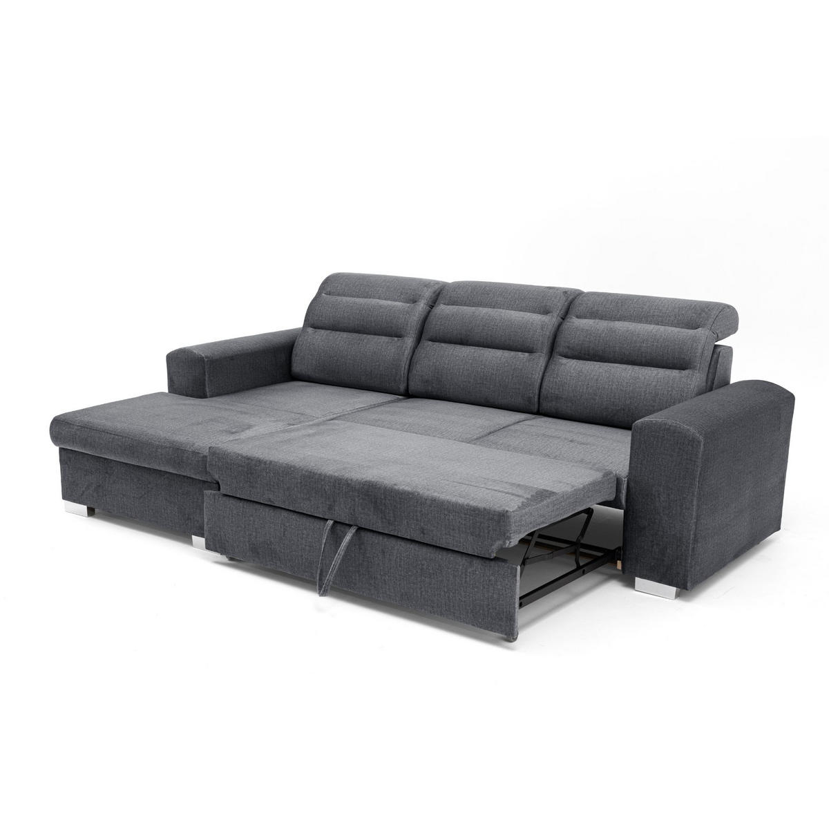 ECKSOFA CLOUD S Links mit Schlaffunktion 120x200 Velours Dunkelgrau - Chromfarben/Dunkelgrau, Holz/Kunststoff (155/260cm) - Muffo