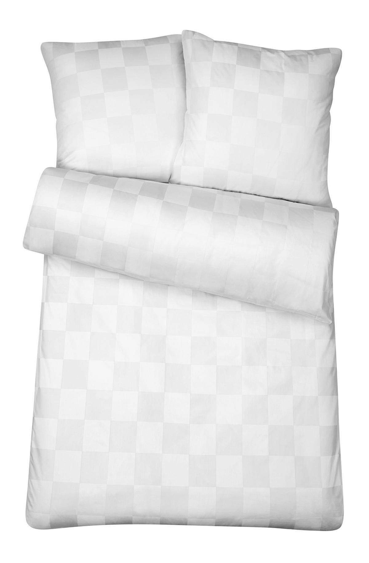 BETTWÄSCHE Damast 135x200 Weiß kariert - Bettbezug aus 100% Baumwolle - Weiß, Textil (135/200cm) - Carpe Sonno