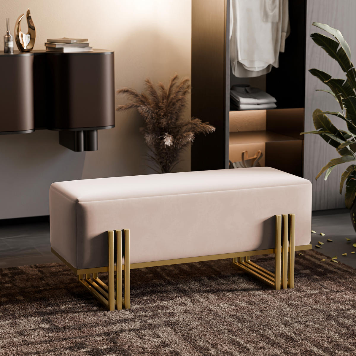 POLSTERBANK TEO 100 cm Gold / Beige ,Metallgestell - Beige, Metall (100/47/35cm) - Idohome