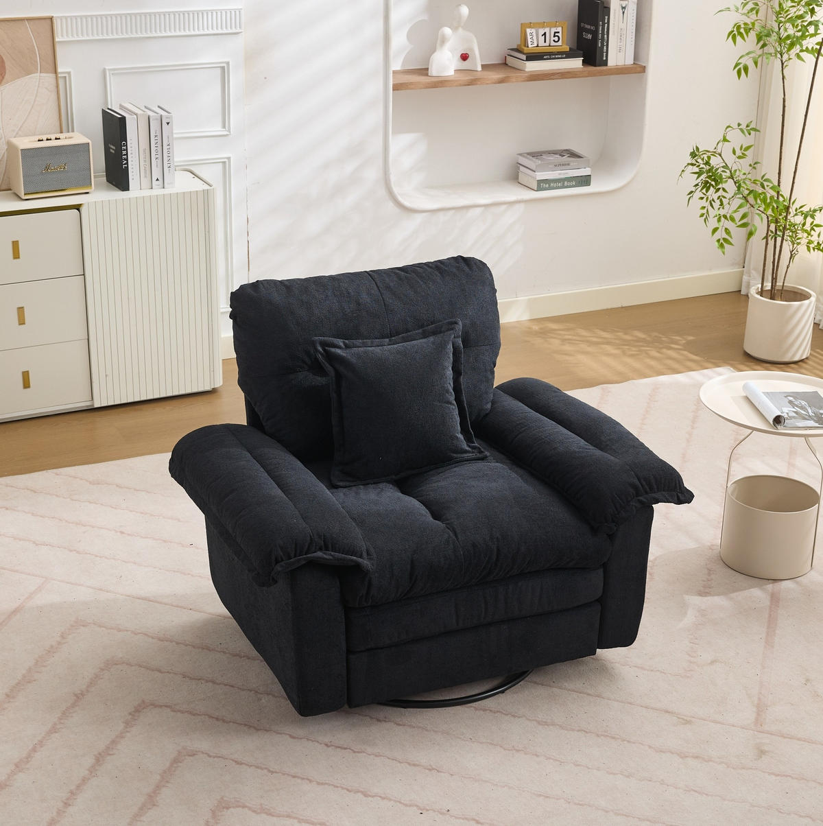 SESSEL in Schwarz mit 360°-Drehfunktion und Chenillebezug,84/116/96 cm - Schwarz, Textil (84/96/116cm) - Flora Grace