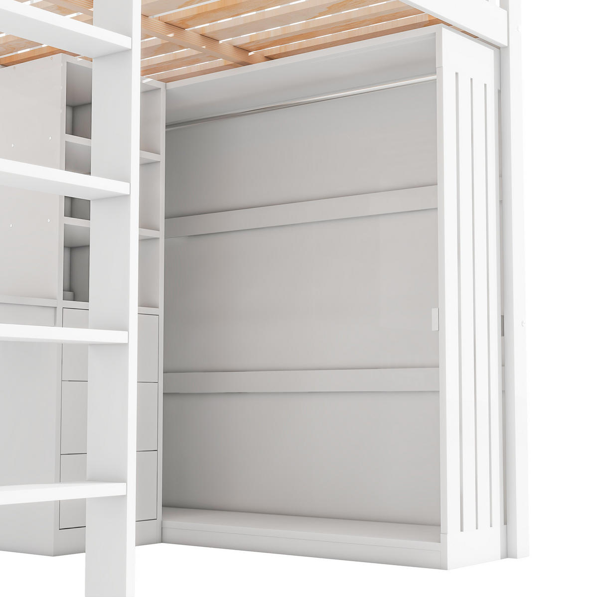 HOCHBETT 140/200 cm in Weiß mit Schreibtisch, Kleiderschrank und 3 Schubladen - Weiß, Holz (140/200cm) - Flora Grace