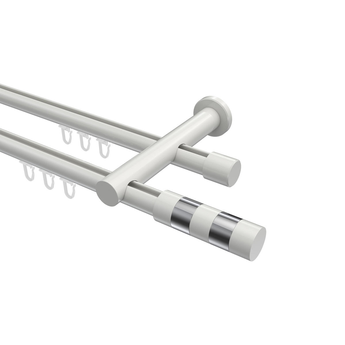 INNENLAUF-GARDINENSTANGEN-SET Platon Mavell 240 cm (geteilt in 2 x 120 cm), 2-läufig, 20 mm Ø Weiß - Chromfarben/Weiß, Metall (240cm) - INTERDECO