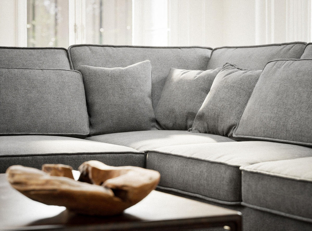 ECKSOFA Kirou Grau Chenille-Stoff - Links Seite - Schwarz/Grau, Holz/Holzwerkstoff (225/311cm) - Maison de Reve