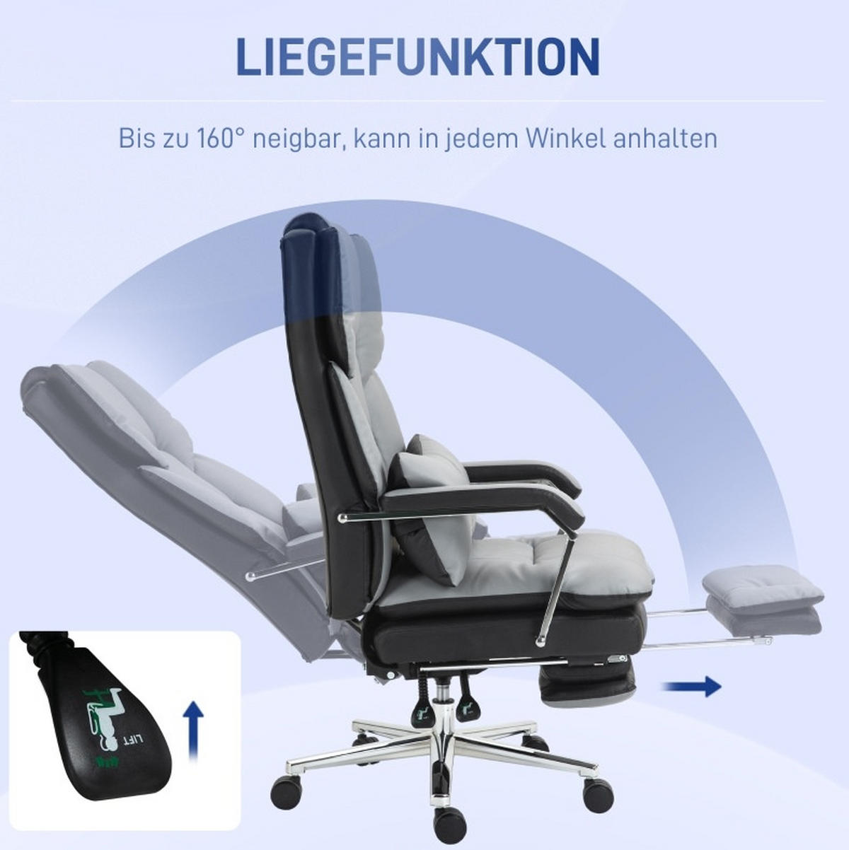 BÜROSTUHL in Grau 71x63x129 cm mit verstellbarer Höhe, neigbarer Rückenlehne und Fußstütze - Grau, Kunststoff (63/129/71cm) - IVMEU