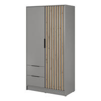 SCHRANK Grau KELLY Zweitürig Mit Lamellen 105 cm Mit Regalen - Grau, Holzwerkstoff (105/200/51cm) - Sepro Meble