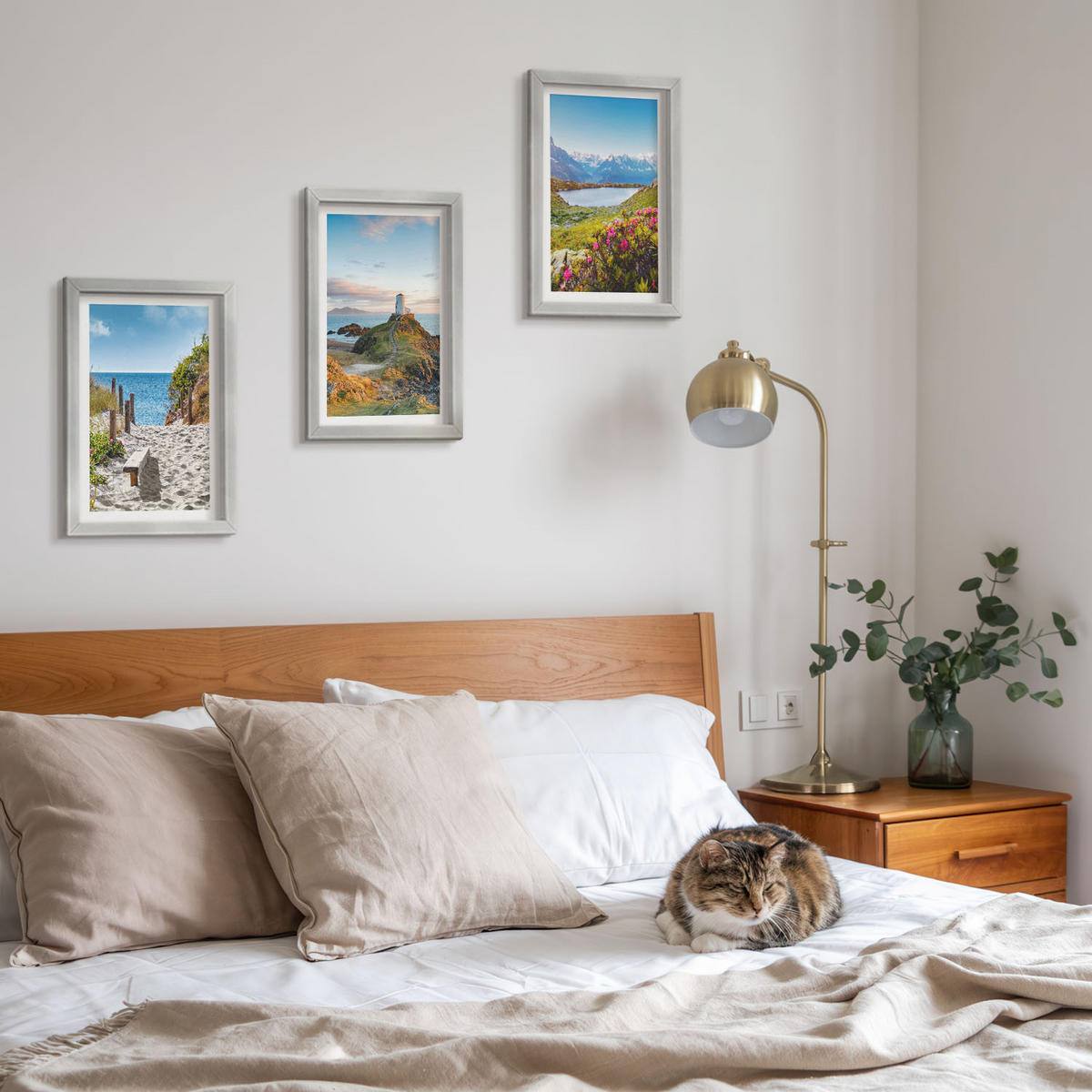 WANDBILDER 3er Set - 20x30 cm Silberner Rahmen - Strand, Leuchtturm, Berge, Blumen - Silberfarben, Kunststoff (20/30cm) - ArtPrintCave