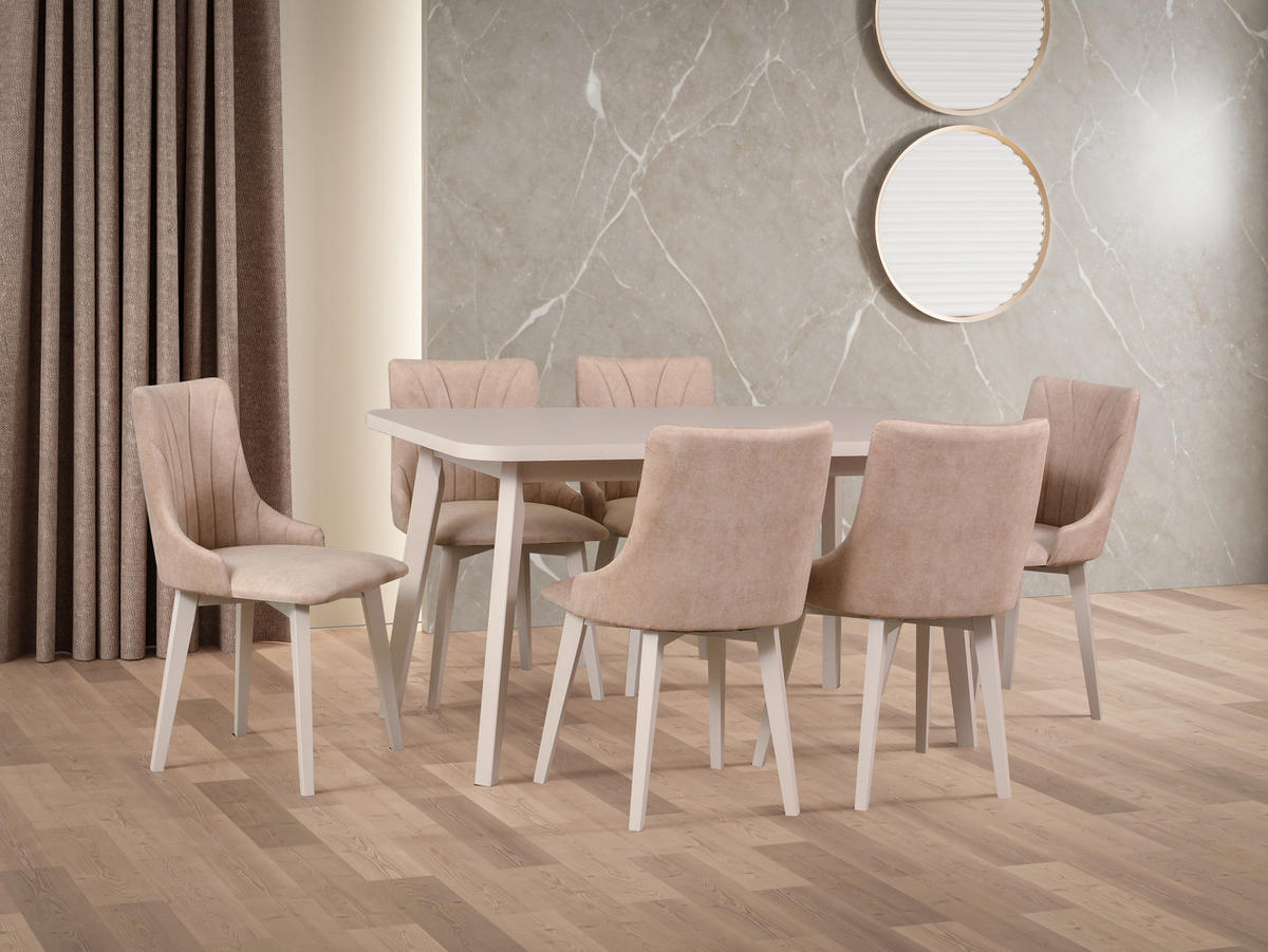 ESSTISCH Oslo 6 - Weiß/Cappuccino, Holz (80/140/75cm) - Leaf Design