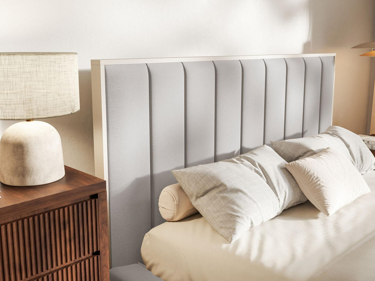 POLSTERBETT Togents Hellgrau mit Veloursbezug und LED, 140x200 cm - Hellgrau, Textil (140/200cm) - Selsey