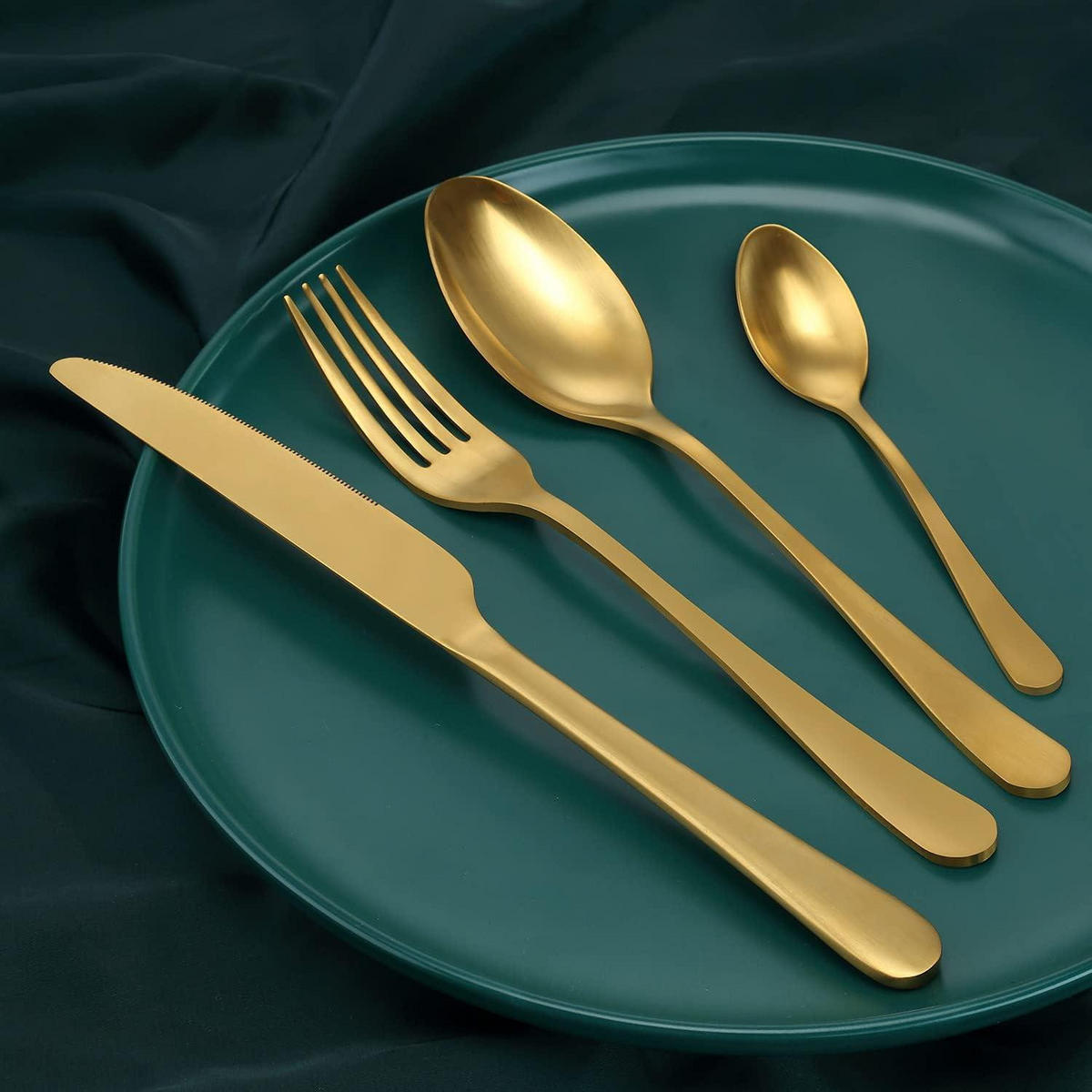 BESTECKSET 24-teiliges Set Matt Gold für 6 Personen Edelstahl spülmaschinenfest - Goldfarben, Metall