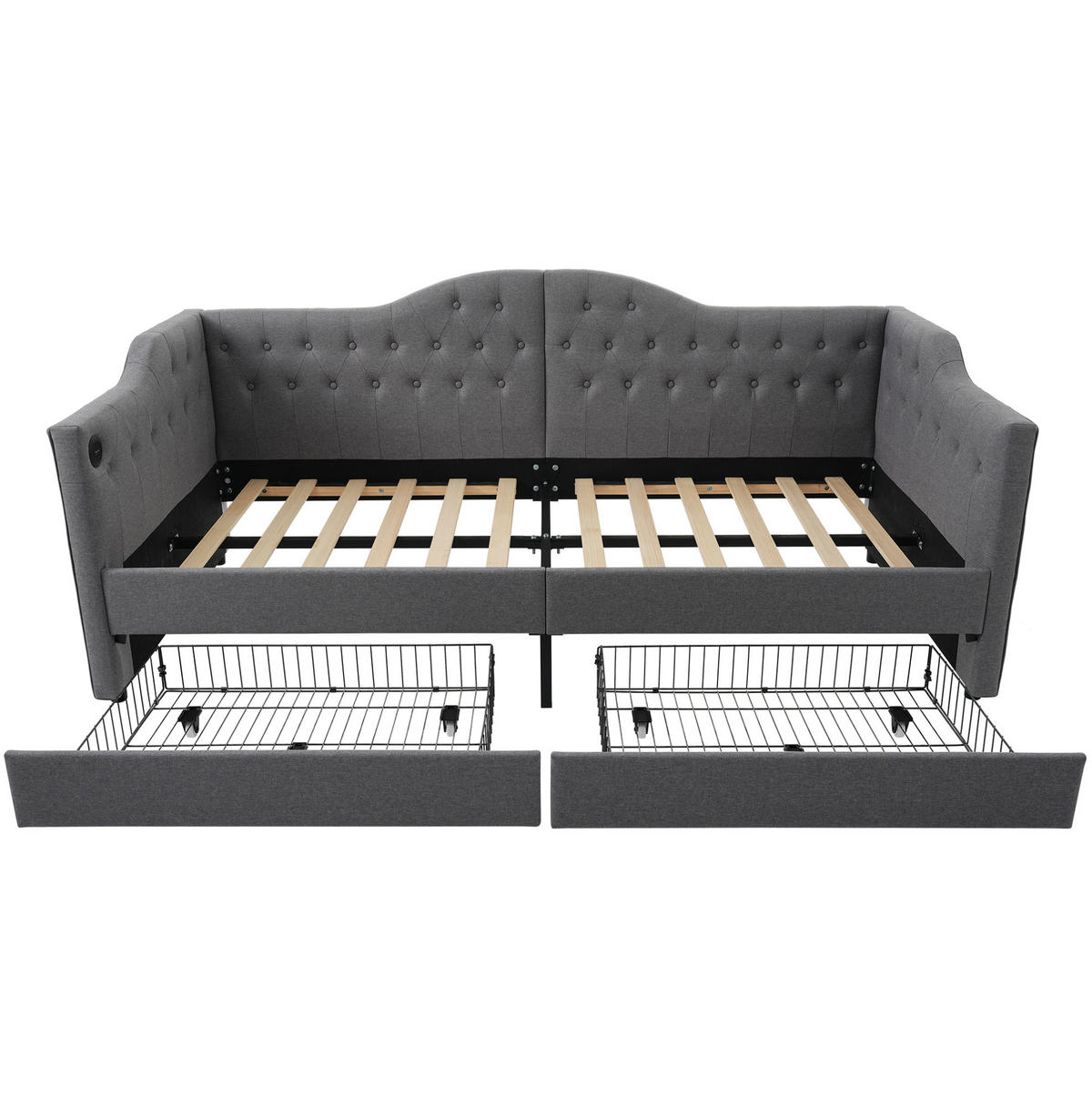 POLSTERBETT 90/200 cm Grau mit Ladefunktion und 2 Schubladen - Grau, Textil (90/200cm) - OKWISH