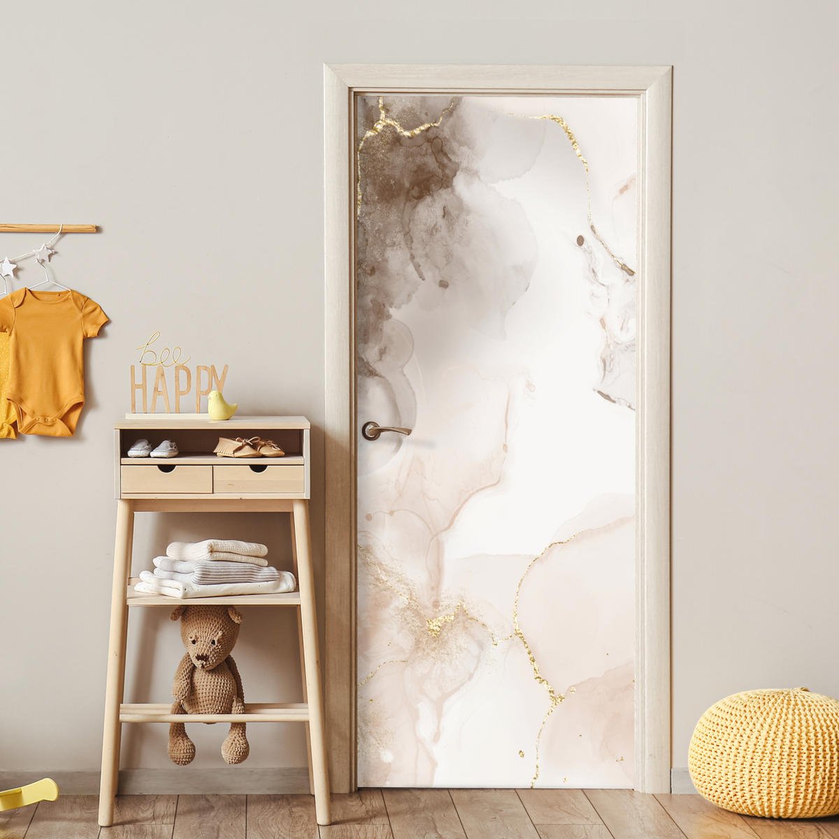 TÜRAUFKLEBER Selbstklebend - Marmor - Braun - Linie 80x205 cm - Türtapete - Champagner, Kunststoff (80/0.1cm) - MuchoWow