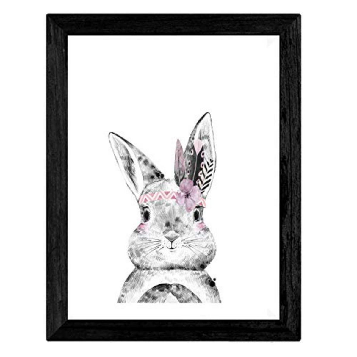 POSTER Set mit 4 „Tiere mit Federn und Blumen“ A3 Schwarzer Rahmen - Schwarz, Papier (29.7/3cm) - Nacnic