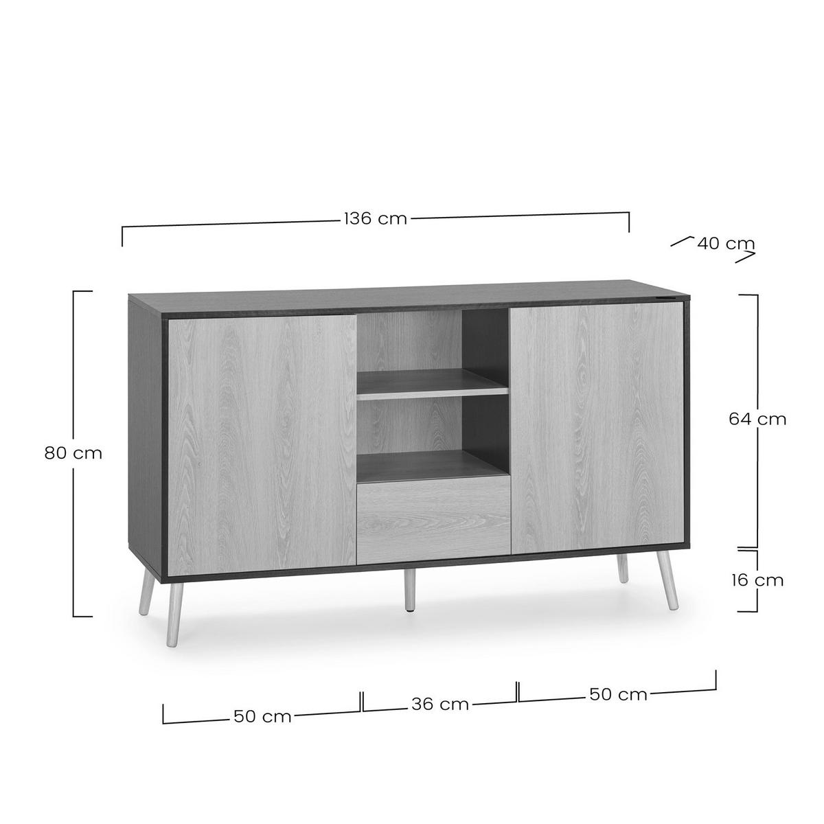 SIDEBOARD Apolo 2 Türen 1 Schublade, Schwarz/Holzfarbe - Schwarz, Holzwerkstoff (136/80/40cm)