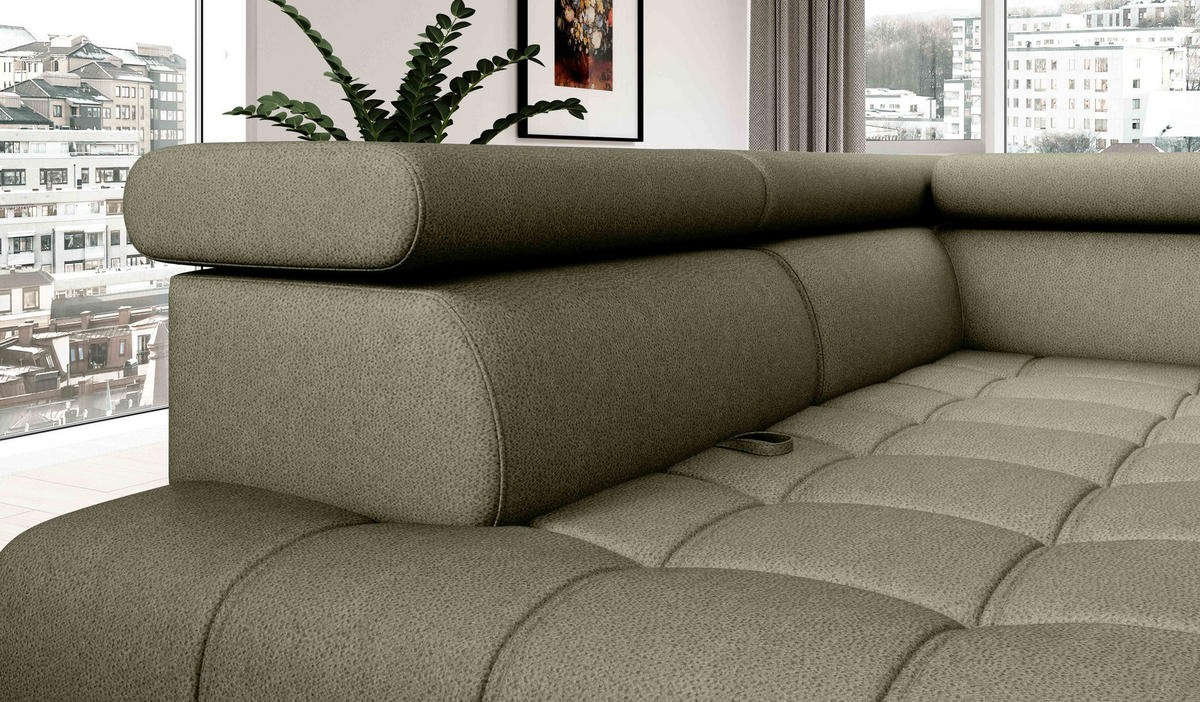 ECKSOFA BAGGIO Letto Stoff, Schlaffunktion, Bettkasten, Sitztiefe, Kopfstützen 280x196cm – Rechts – Hellgrün - Hellgrün, Holz/Textil (280/196cm) - DomoHome