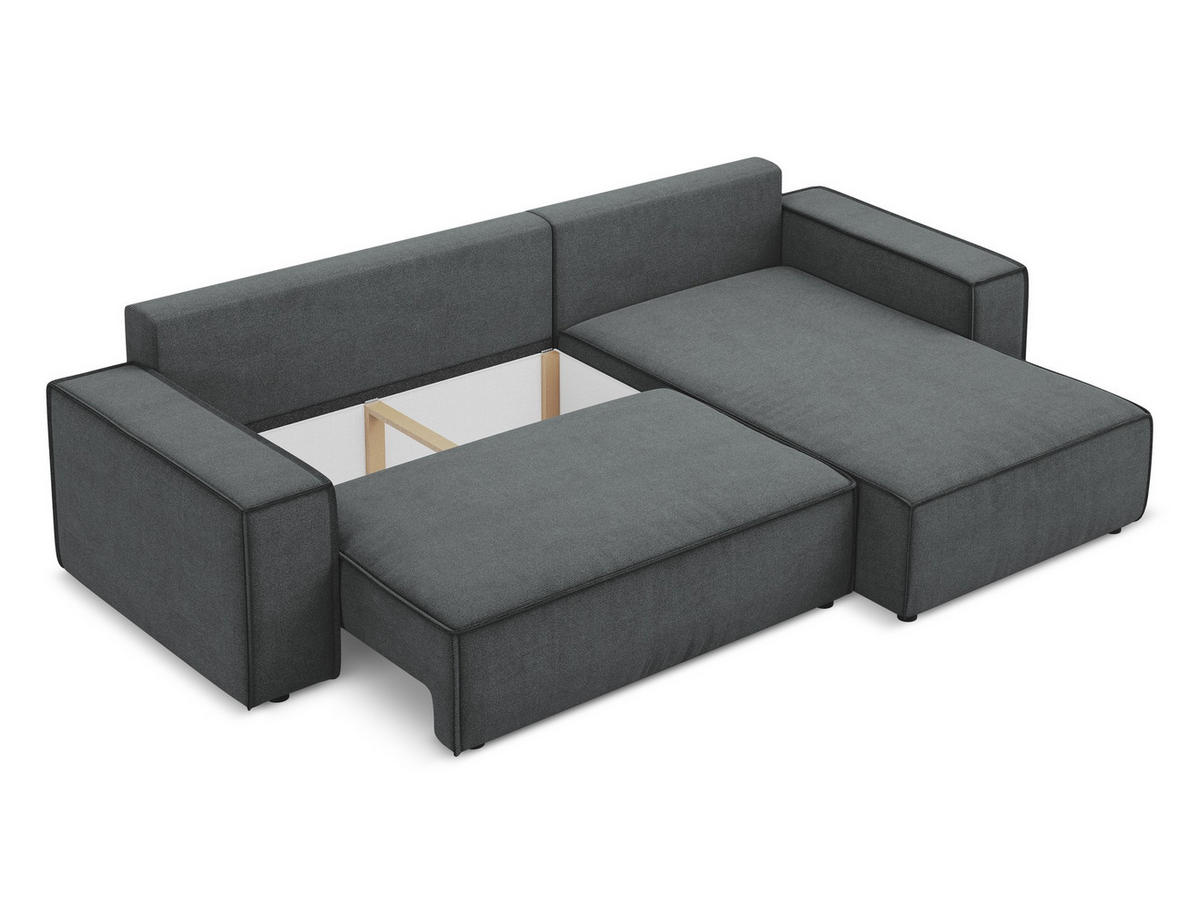 ECKSOFA mit Schlaffunktion Strukturstoff Stoff Grau - Schwarz/Grau, Kunststoff/Textil (290/185cm) - Makamii