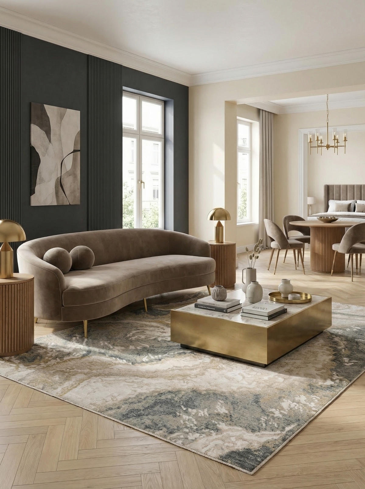 TEPPICH Velours abstrakt Marmoroptik pflegeleicht strapazierfähig Naturtöne SIENA-Elsa, Grau-Beige 200x300 cm - Grau, Textil (200/300cm) - KADIMA DESIGN