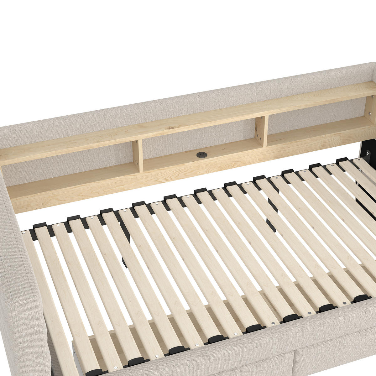 TAGEBETT 90x190cm Beige Samt Ausziehbett 2 Schubladen USB-C LED-Licht - Beige, Holz (90/190cm) - FLIEKS