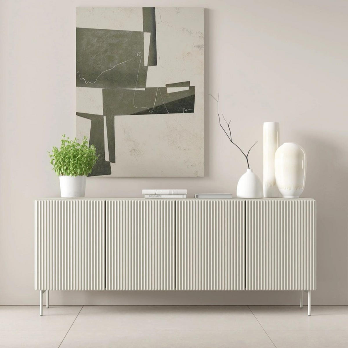 SIDEBOARD MUTI 195 cm Kaschmir - mit Riffel-Fronten und Push-to-Open-System - Kaschmir, Holz/Holzwerkstoff (195/81/40cm) - Ravio