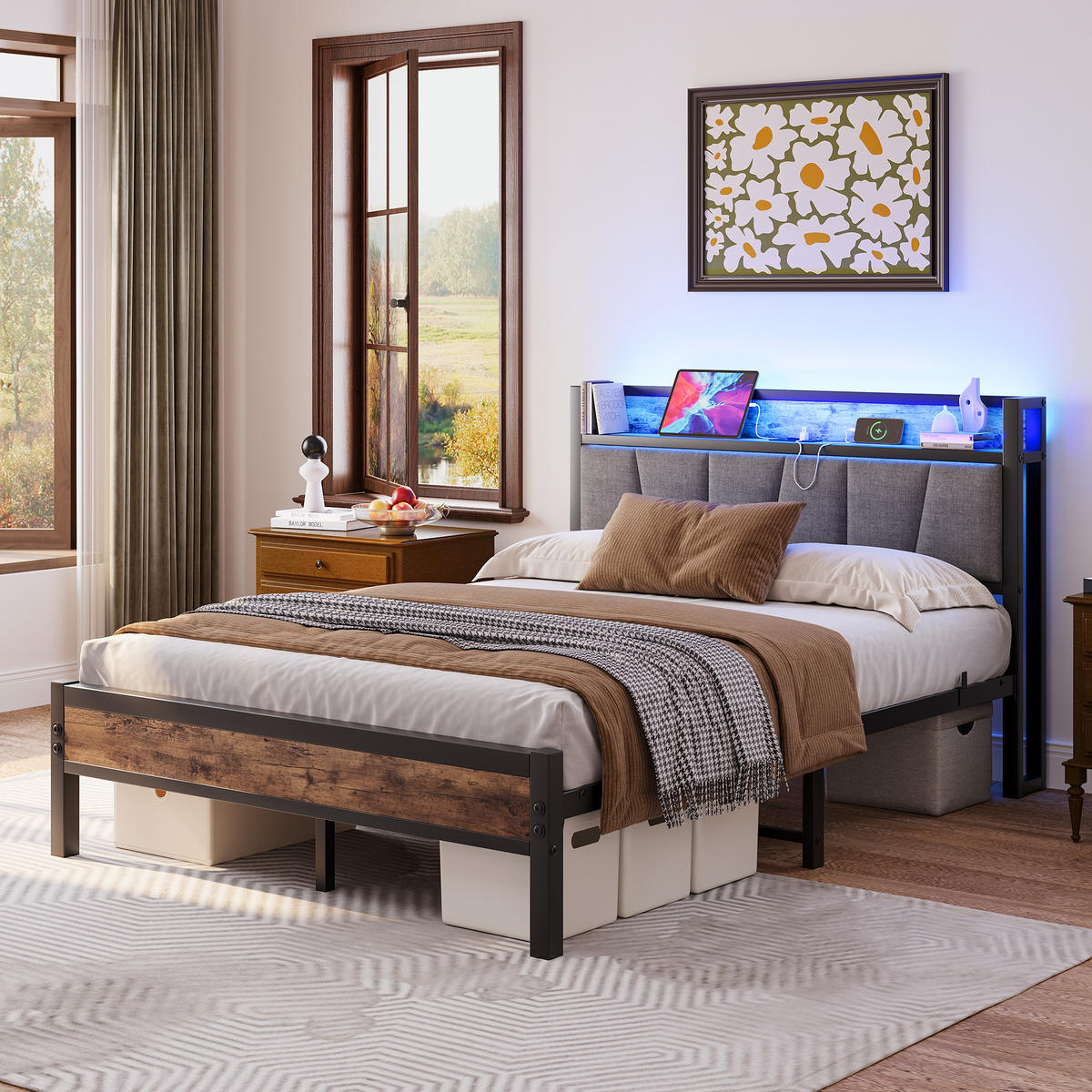 METALLBETT 140/190 cm Braun mit LED und USB - Braun, Metall (140/190cm) - Oxeza