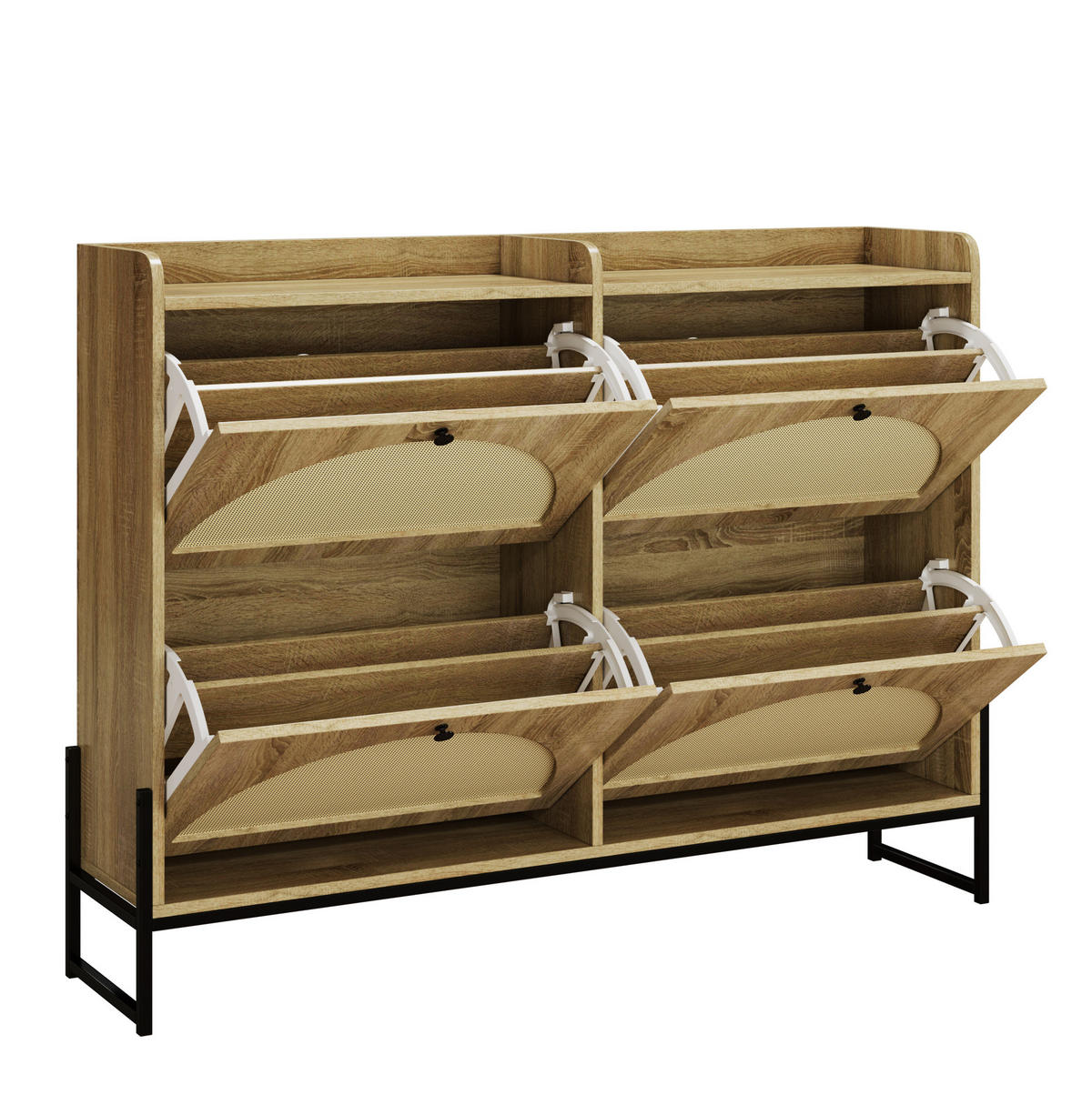 SCHUHSCHRANK aus Spanplatte 121x25x91,5cm in Natur mit Rattan-Türen - Naturfarben, Holzwerkstoff (121/91.5/25cm) - Modfu