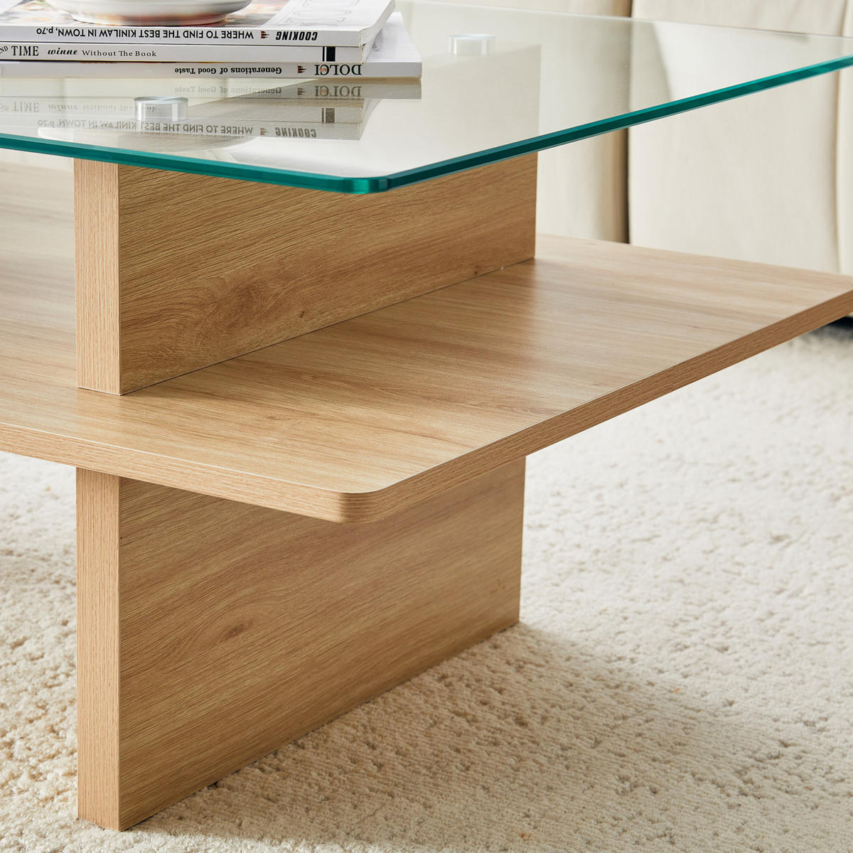 COUCHTISCH 115/55/40 mit Glasplatte, MDF-Ablage und stabilem Rahmen, Holzfarben - Naturfarben, Holzwerkstoff (115/55/40cm) - Redom