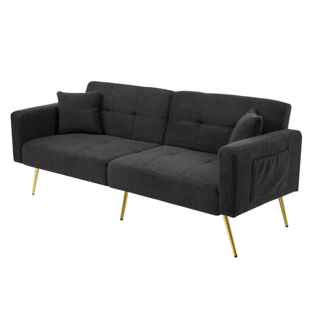 ROZKLÁDACÍ pohovka 175/64/72 cm tmavě šedá ze šerpy a pěny s nastavitelnou opěrkou a kapsami - tmavě šedá, plast (175/72/64cm) - OKWISH