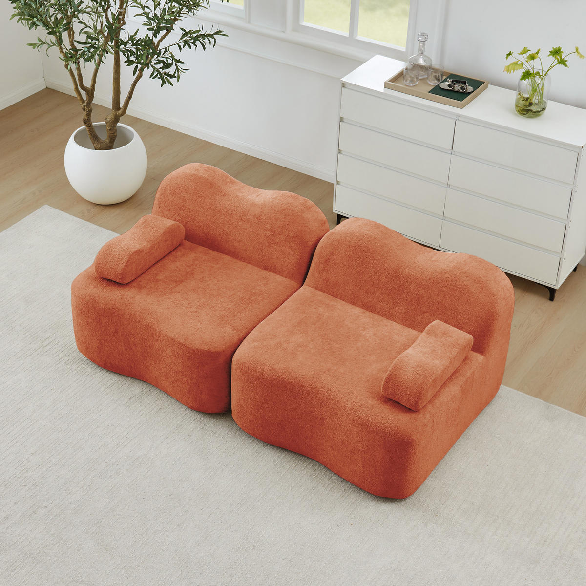 2-SITZER SOFA Samt Orange mit Armlehnenkissen - Orange, Textil (192/70/98cm) - WISHDOR
