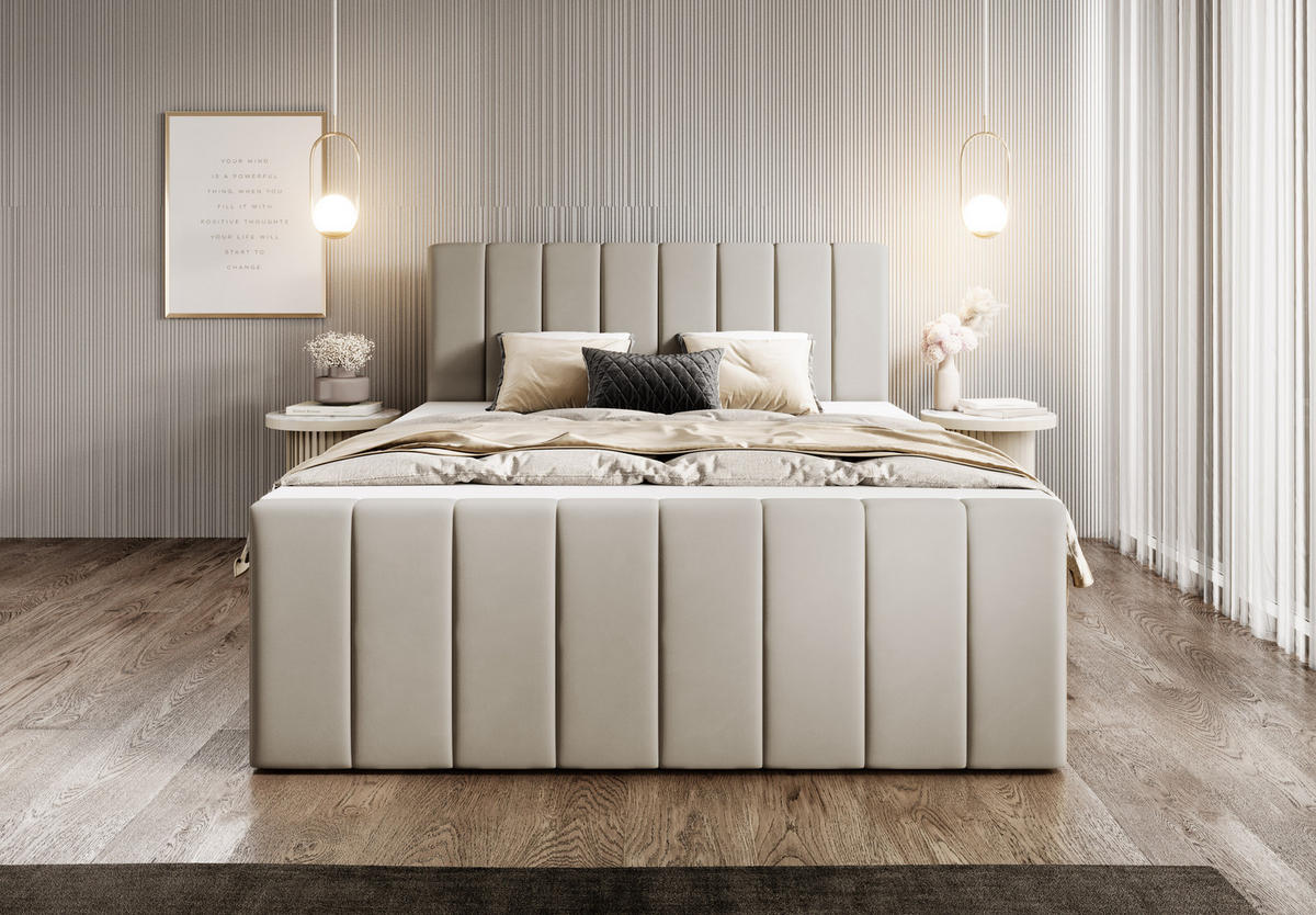 BOXBETT M1 120x200 cm Magic Velvet Bettkasten + Topper - Beige, Holz/Textil (120/200cm) - Comfortic