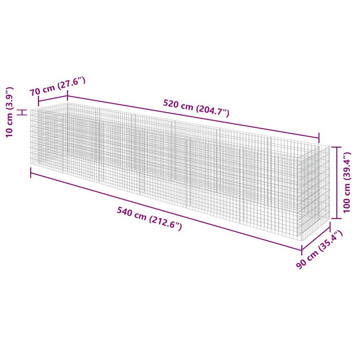 HOCHBEET, Gabionen 540/90/100 cm, aus Verzinkter Stahl, Silber - Silberfarben, Metall (90/100/540cm) - vidaXL